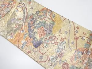 檜扇に草花・御所車模様織出し袋帯